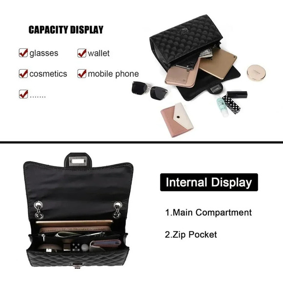 ❤️ Quilted Crossbody Bags for Ladies Shoulder Purses  with Chain Strap Stylish - Picture 4 of 6